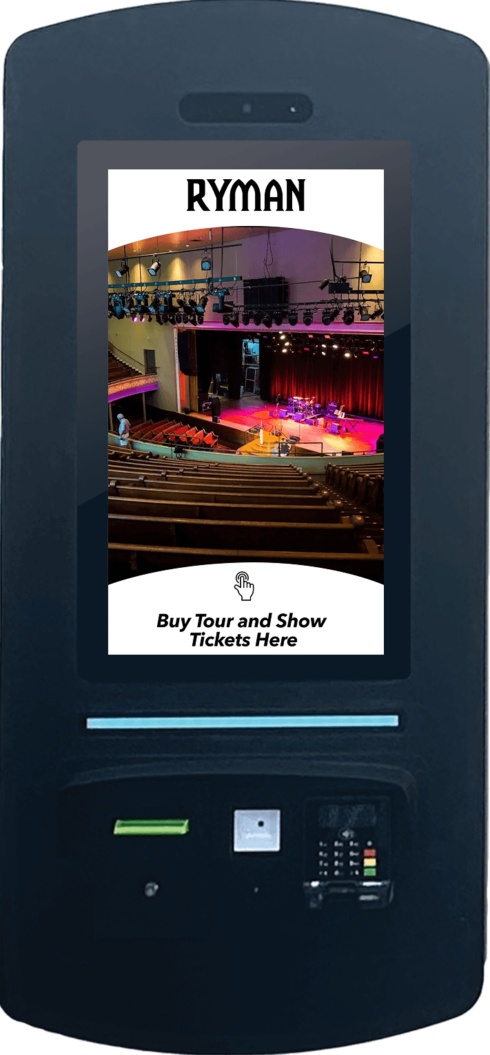 Booking kiosk showing example of Ryman Auditorium cover screen
