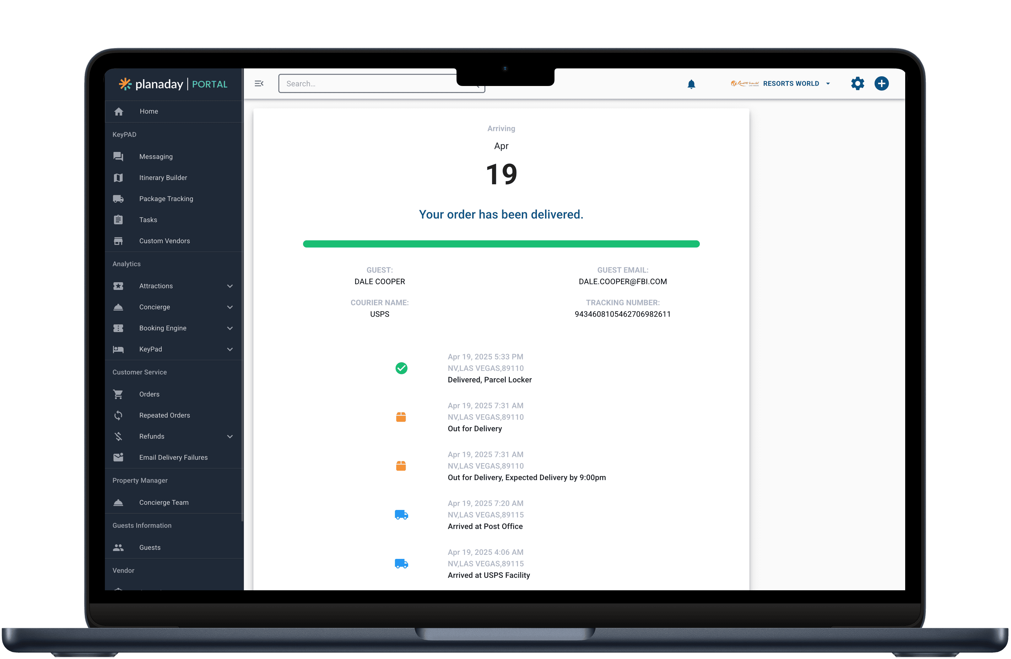 Custom courier tracking interface for guest deliveries in the Keypad platform