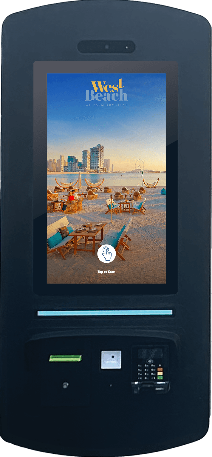 Kiosk showing example of Palm Beach Resort cover screen