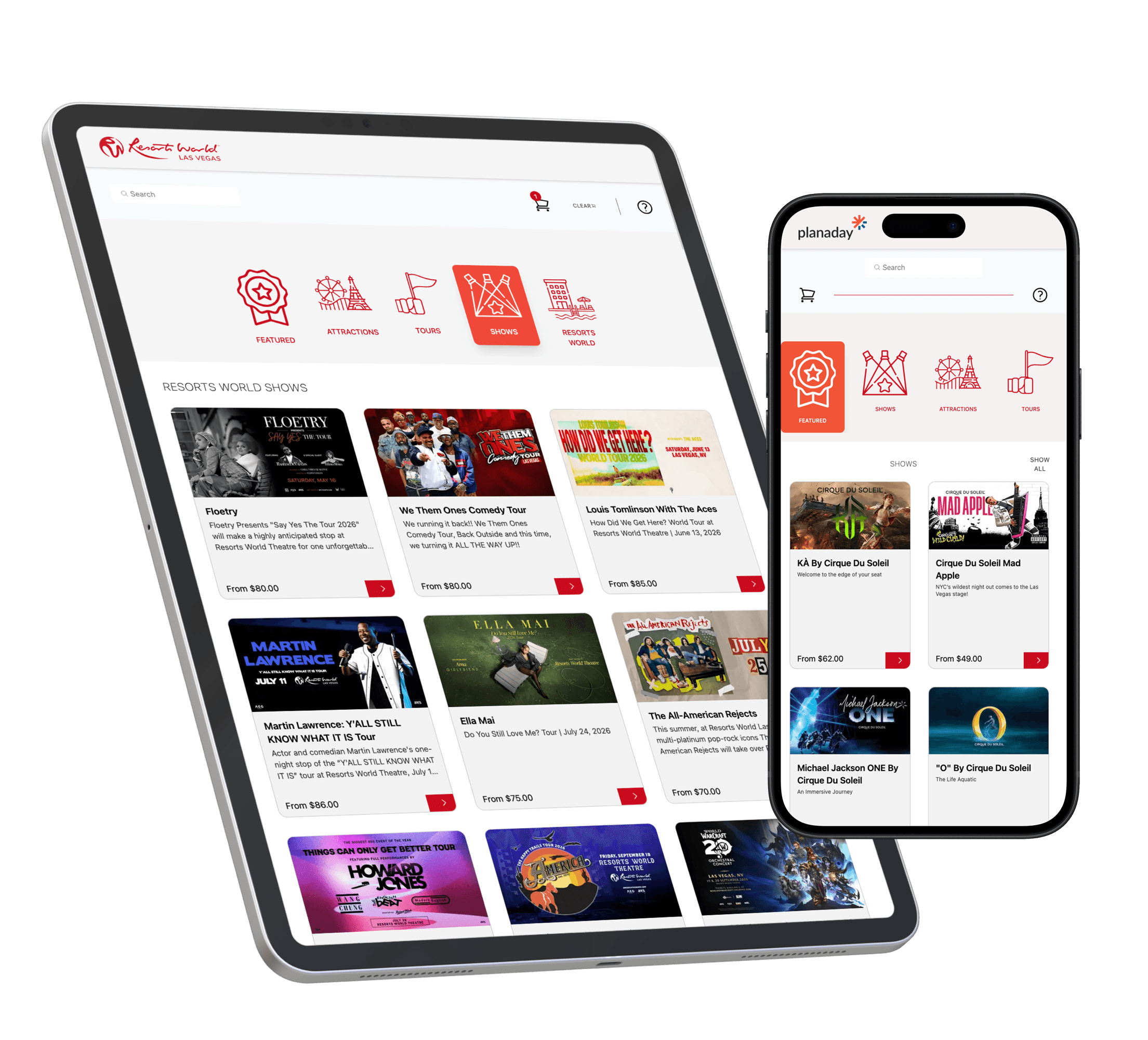 Mobile, tablet and desktop views of partner attractions